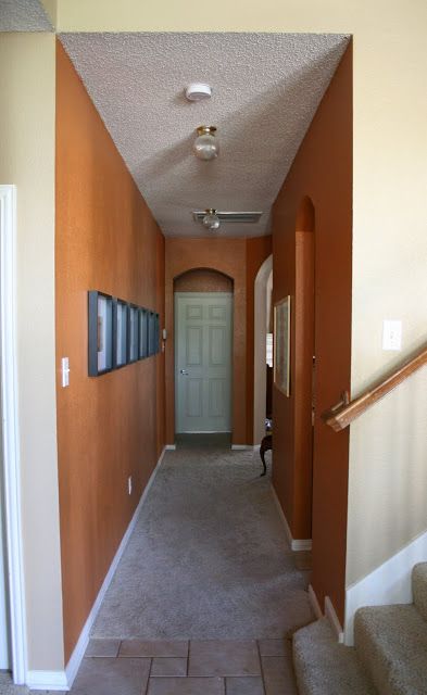 Orange Hallway Ideas, Burnt Orange Hallway, Hallway 2023, Orange Hallway, Red Hallway, Arranging Furniture, White Hallway, Hallway Door, Hallway Makeover