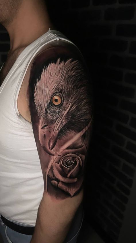 Rose Mom Tattoo, Eagle Rose Tattoo, Mom Tattoo, Eagle Tattoo, Mom Tattoos, Rose Tattoo, Tattoo Ideas, Black And Grey, Tattoos