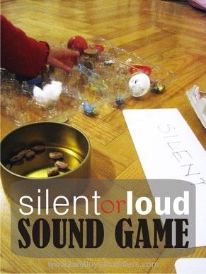 Sense of Hearing  Silent or Loud Sound Game for Toddlers, easy and cheap way to play and learn about sounds Music Themed Sensory Bin, Loud And Quiet Activities For Preschool, Creative Curriculum Music Making Study, Hearing Activities For Toddlers, Music Week Preschool, Hearing Activities For Preschool, Sense Of Hearing Activities Preschool, Sounds Activities Preschool, Sense Of Hearing Activities