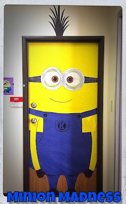 My classroom door has fallen victim to Minion Madness! Minion Classroom Door, Minion Door, Minion Classroom Theme, Minion Classroom, Minion Decorations, Minion Craft, Classroom Halloween, Minion Halloween, Minion Theme