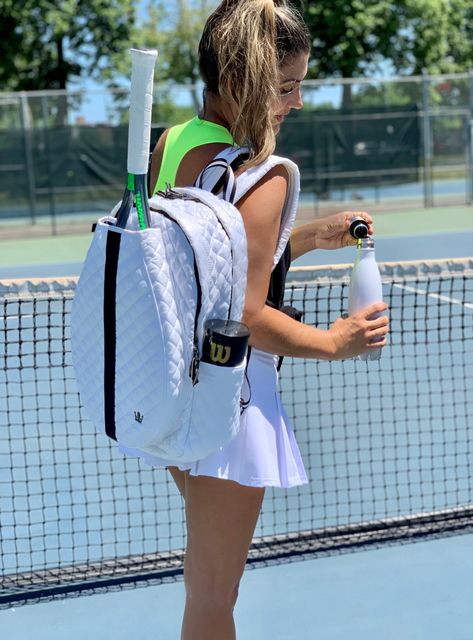 Tennis Bag Tennis Backpack Quilted Bag Quilted Backpack White Tennis Bag White Tennis Backpack Tennis Bag Essentials, Tennis Bags Backpacks, Racquet Bag, Tennis Backpack, Uv Umbrella, Tennis Aesthetic, Tennis Wear, Fun Lifestyle, Beautiful Backpacks