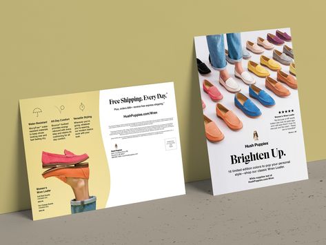 Hush Puppies Wren Mailer by Katherine Weis on Dribbble Postcard Mailer, Direct Mailer, Mail Designs, Direct Mail Design, Direct Mail Marketing, Mailer Design, Marketing Flyers, Brand Assets, Creative Graphic Design