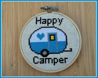 Camper Cross Stitch Pattern | Etsy Counted Cross Stitch Patterns Free, Retro Campers, Cross Stitch Samplers, Counted Cross Stitch Kits, Cross Stitch Patterns Free, Crafts Projects, Happy Camper, Hand Embroidery Patterns, Plastic Canvas Patterns