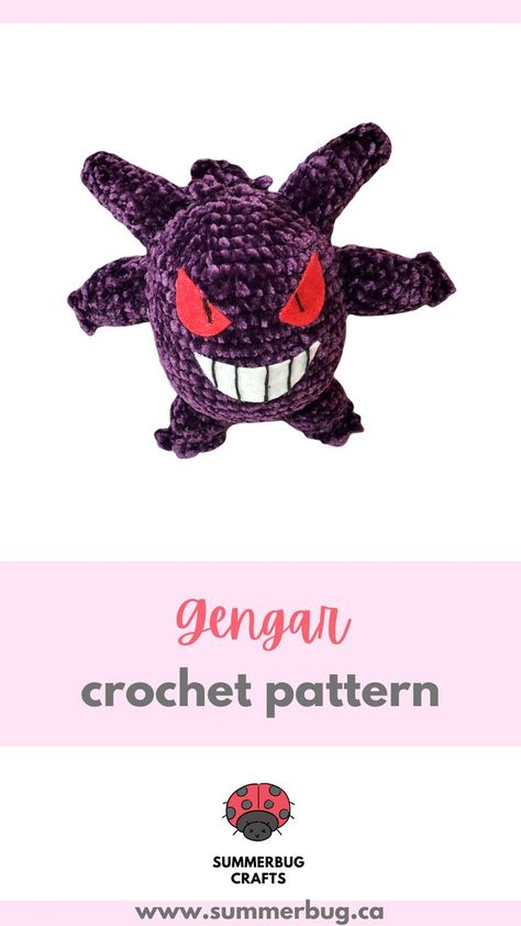 Gengar Pokemon Crochet Pattern Free, Crochet Gengar Free Pattern, Gengar Crochet Pattern Free, Gengar Crochet Pattern, Crochet Gengar, Chunky Yarn Crochet Pattern, Bernat Velvet, Chunky Yarn Crochet, Pokemon Crochet