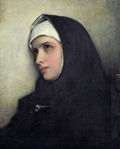 Portrait of a Nun by Gabriel von Max Roman Church, Historical Painting, Murals Street Art, Eastern Art, Botanical Beauty, Catholic Art, Biker Girl, Classical Art, Sacred Art