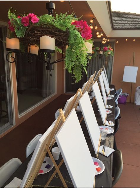 How to Host Your Own Paint and Sip Party! - KeryB.com Wine Paint Party, Paint And Sip Party, Wine And Paint Night, Wine And Painting Party, Cheap Party Decorations, Paint And Drink, Painting Birthday Party, Sip And Paint, Wine And Canvas