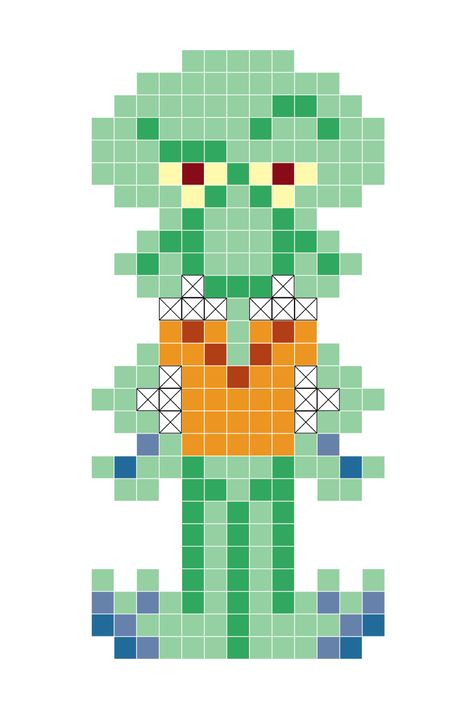 Squidward Perler Beads, Squidward Pixel Art, Shrek Perler Beads, Spongebob Perler Beads, Spongebob Perler, Pixel Art Cute, Easy Perler Bead Patterns, Pixel Beads, Melty Bead Patterns