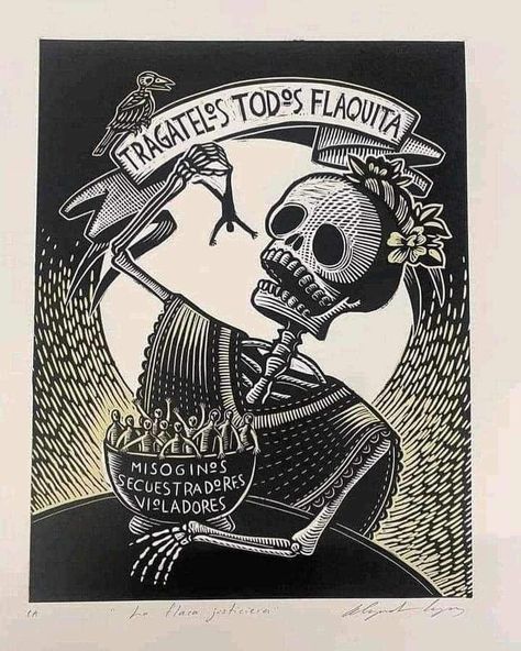 Mexican Artwork, Woodcut Art, Mexico Art, Linocut Art, Skeleton Art, Printmaking Art, Chicano Art, Mexican Art, Lino Print