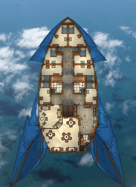 Dnd Airship, 5e Maps, Sky Ship, Steampunk Ship, High Deck, Ship Deck, Deck Plan, Air Ship, Dungeons And Dragons Classes