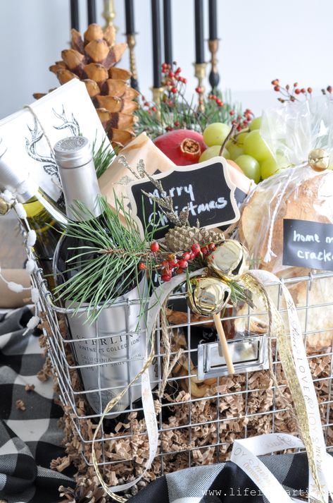 Holiday Hostess Wine and Cheese Gift Basket -wine, cheese, chutneys and nuts and for something extra special Home Made Gourmet Crackers with recipe. Wine And Cheese Gift Basket, Cheese Gift Baskets, Boyfriend Gift Basket, Baskets For Men, Cheese Gifts, Gift Baskets For Men, Christmas Gift Basket Ideas, Wine Gift Baskets, Themed Gift Baskets