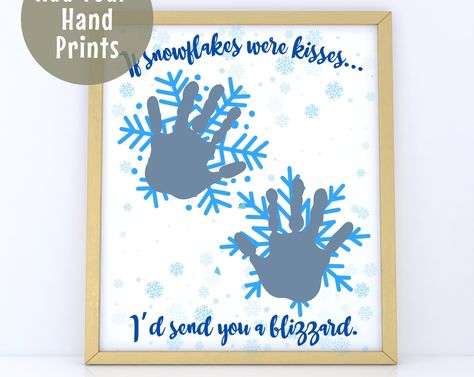 Christmas Crafts One Year Old, Hand Print Snowflake, If Snowflakes Were Kisses, January Art Toddlers, Holiday Handprint Art Christmas, Winter Hand Print Crafts For Kids, Winter Art Crafts For Toddlers, Snowflake Handprints For Kids, Snowflake Handprint Craft