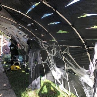 Halloween Tunnel Ideas Outdoor, Diy Outdoor Christmas Light Tunnel, Spiderweb Tunnel, Halloween Tunnel Diy, Halloween Tunnel Ideas, Holiday Light Tunnel, Halloween Tunnel, Outdoor Christmas Diy, Outdoor Holiday Decorations