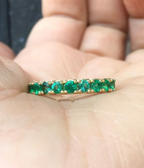 Emerald Ring Band, Etsy Jewelry Rings, Emerald Anniversary, Rose Gold Oval Engagement Ring, Emerald Band Ring, Emerald Band, Natural Emerald Rings, Emerald Rings, Half Eternity Wedding Band