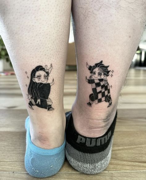 Demon Slayer Sibling Tattoo Kimetsu No Yaiba Tattoo, Demon Slayer Tattoo Ideas, Tanjiro And Nezuko, Him And Her Tattoos, Slayer Tattoo, Puzzle Tattoos, Bestie Tattoo, Couple Tattoos Unique, Couples Tattoo Designs