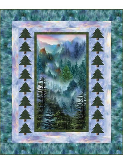 Quick & Easy Lap Quilt Patterns - Mountain Forest Quilt Pattern Forest Quilt, Lap Quilt Patterns, Panel Quilt Patterns, Log Cabin Quilt Pattern, Fabric Panel Quilts, Mountain Quilts, Simple Tree, Timeless Treasures Fabric, Bird Quilt