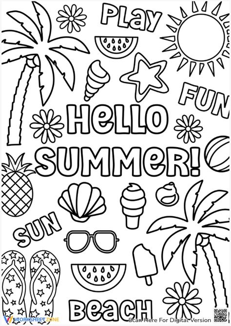 Sun, beach, and cool drinks are signature for a summer. Get them to be colored now! #summer #coloring #summeractivities #color #beaches #coloringpages #printables #pdfs #kidsactivities #kids #worksheets Hello Summer Coloring Pages, Summer Colouring Page, Summer Coloring Pages Free Printable, Summer Season Drawing, Signature For A, Summer Coloring Sheets, Preschool Creative Art, Cyprus Flag, Summer Vocabulary