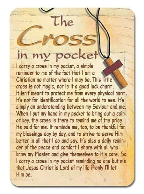 Cross In My Pocket Poem, Cross In My Pocket, Pocket Prayers, Agape Ideas, Prayers For Sister, Confirmation Ideas, Bible Quotes About Faith, Bible Study Fellowship, Printable Cross