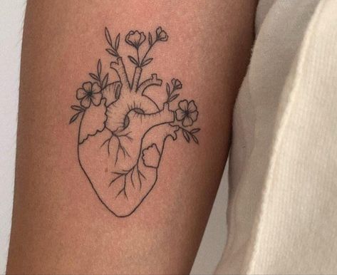 Lung Tattoo With Flowers, Zoey Tattoo, Heart Tattoo With Flowers, Heart With Flowers Tattoo, Lung Tattoo, Human Heart Tattoo, Heart Flower Tattoo, Rip Tattoo, Upper Arm Tattoos