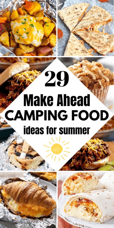 make ahead camping food Easy Camping Dinners, Easy Camping Breakfast, Camping Food Ideas, Camping Food Make Ahead, Camping Meal Planning, Camping Lunches, Camping Breakfast, Camping Dinners, Prepare Meals