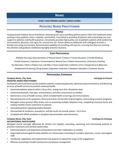 Pediatric Nurse Practitioner Resume Example & Guide (2020) Student Nurse Resume, Lpn Graduation, Nursing Resume Examples, Nursing Documentation, Pediatric Nurse Practitioner, Medical Life, Nursing Resume Template, Infographic Resume, Nursing Resume