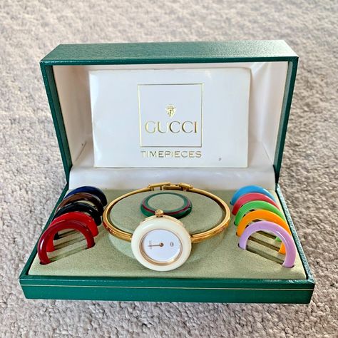 Gucci Change Bezel 12 Colors White/Gold Women's Watch Plating Quartz W/Box | eBay Gucci Change Bezel Watch, Gucci Bezel Watch Vintage, Gucci Watch Women Vintage, Cool Piercing Ideas, Gucci Bezel Watch, Cute Bracelet Ideas, Cool Piercing, Vintage Gucci Watch, Gucci Watch Women