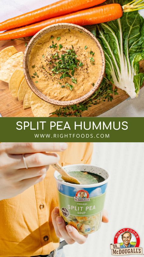 A hearty hummus just for you! We used our split pea soup to make a delicious and super healthy dip - pair with your favorite veggie, cracker or chip. Split Pea Hummus, Pea Hummus Recipe, Pea Hummus, Vegan Split Pea Soup, Chips Recipes, Vegetarian Stuffed Peppers, Healthy Dip, Travel Recipes, Plant Based Recipes Easy