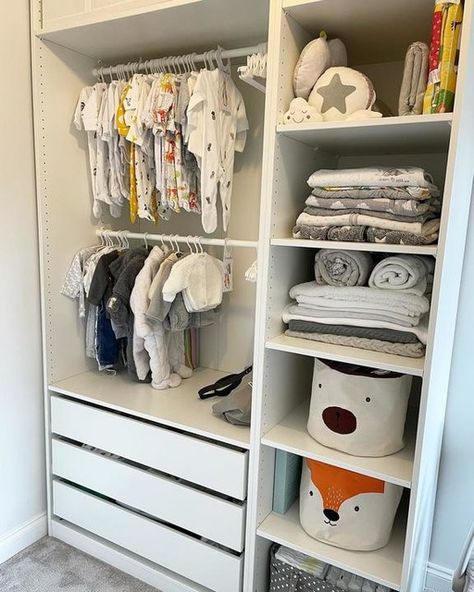 Baby Room Closet, Baby Room Storage, Cozy Baby Room, Baby Nursery Closet, Nursery Closet Organization, Baby Closet Organization, Baby Room Organization, Baby Room Neutral, Baby Clothes Organization