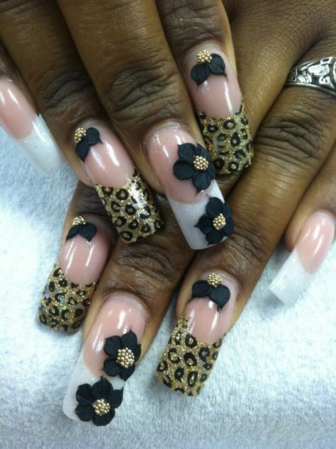 cheetah print with black flowers Black Flowers, Cheetah Print, Nails, Flowers, Beauty, Black