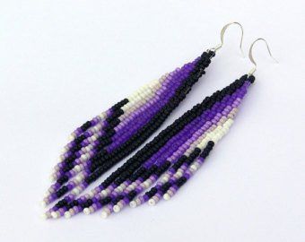 Native American Style Beaded Earrings. Beaded by LiLaJewelry4You Masai Beadwork, Purple Beaded Earrings, Eagle Earrings, Fringed Earrings, Extra Long Earrings, Beautiful Beaded Earring, Shoulder Duster Earrings, Duster Earrings, Large Pearl Earrings