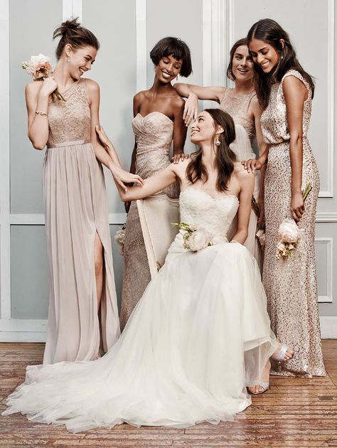 Four Bridesmaids, Sorella Vita Bridesmaid Dresses, Bridesmaid Dresses Under 100, Bridesmaids Dress Inspiration, Champagne Bridesmaid, Champagne Bridesmaid Dresses, Gold Wedding Dress, Sequin Bridesmaid, Gold Bridesmaid Dresses