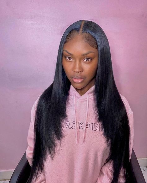 Jet Black Wig, Straight Layers, Hair Middle Part, Aaliyah Hair, Wig Straight, Straight Lace Front Wigs, Black Wig, Human Hair Lace Wigs, Baddie Hairstyles