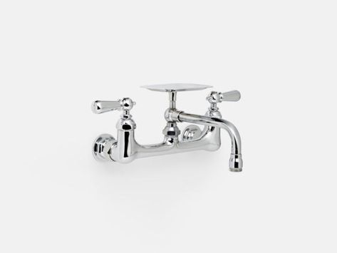 6 in. Spout Wall Mount Utility Faucet With Soap Dish Alape Bucket Sink, Bucket Sink, Cafe Curtain Rods, Hardware Kitchen, Porch Accessories, Faucet Kitchen, Antique Restoration, Utility Sink, Kitchen Utilities