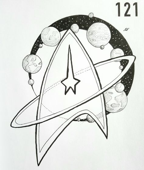 Star Trek Sketch, Star Trek Illustration, Star Trek Symbols, Star Trek Drawings, Star Trek Tattoo Ideas, Star Trek Crafts, Star Trek Tattoo Enterprise, Batman Challenge, Star Trek Painting