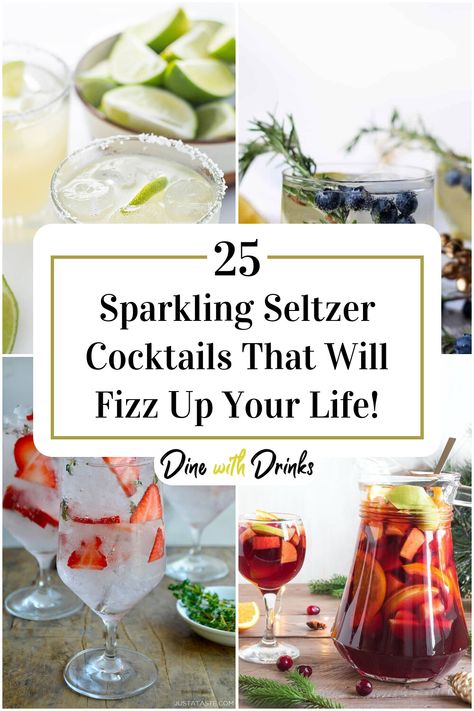 Collage of 4 sparkling seltzer cocktails. Seltzer Cocktails, Low Calorie Drinks, Seltzer Water, Sparkling Drinks, Soda Stream, Water Mixes, Christmas Cocktails, Holiday Cocktails, Mixology