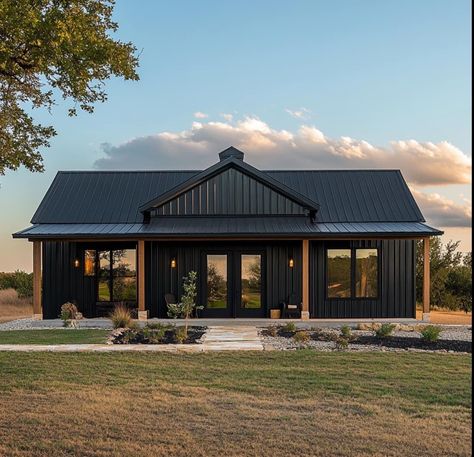 Home With Metal Roof, Black Houses, Black Home, Black Exterior, Metal Buildings, Metal Roof, My Dream Home, Black House, Dream Life