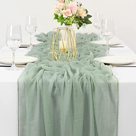 Sage Table Cloth, Cheese Cloth Table Runner Wedding, Sage Table Runner, Sage Green Cheesecloth Table Runner, Green Cheesecloth Table Runner, Tulle Table Runner, Birthday Party Cake Table, Mint Table, Rustic Table Runner