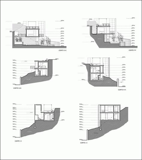 Viewpoint House / 2.8x arquitectos Houses On Slopes, Slope House Design, House On Slope, Sloping Lot House Plan, Slope House, Earth Bag, Hillside House, Houses Plans, Site Plans