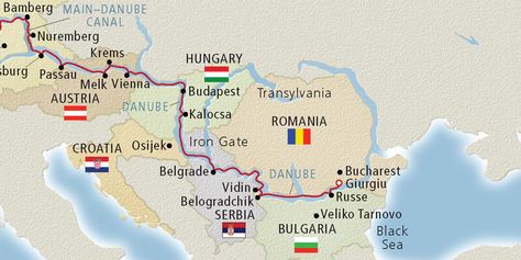 Map of the Lower Danube River (Image: Viking River Cruises) Danube River Cruise, European River Cruises, Veliko Tarnovo, Viking Cruises Rivers, Capital Cities, Geography Map, Rhine River, Danube River, Gorgeous Scenery