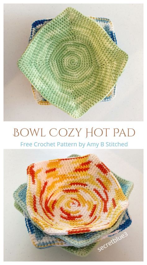 Crochet Bowl Cozy, Crochet Bowl, Crochet Hot Pads, Crochet With Cotton Yarn, Cozy Crochet Patterns, Confection Au Crochet, Bowl Cozy, Crochet Clothes For Women, Crochet Kitchen