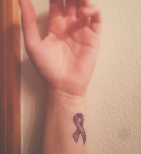 Traditional Tattoo Ribbon, Small Purple Ribbon Tattoo, Ribbon Tattoos Awareness, Purple Ribbon Tattoos, Small Tattoo Ideas For Cancers, Multiple Awareness Ribbon Tattoo, Pink Ribbon Tattoos Survivor, D Tattoo, Ribbon Tattoos