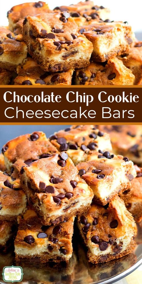 Chocolate Chip Cookie Cheesecake Bars Chocolate Chip Cookie Cheesecake Bars, Cookie Cheesecake Bars, Cookies Cheesecake, Chocolate Chip Dip, Chocolate Chip Cheesecake Bars, Chocolate Chip Cookie Cheesecake, Bars Cookies, Cookie Cheesecake, Simple Desserts