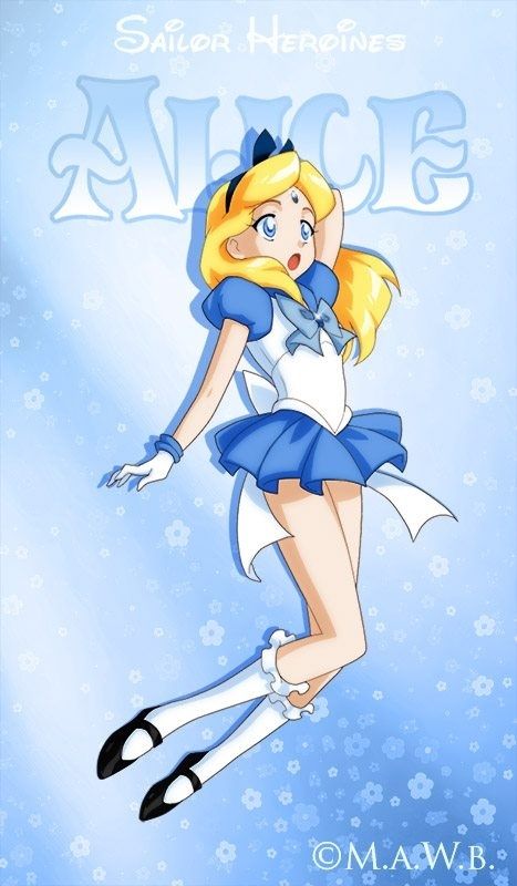 Part of a series showing Disney heroines as Sailor Scouts: Alice from "Alice in Wonderland". Art by Drachea Rannak, found via Buzzfeed Fan Art Disney, Disney Amor, Princesas Disney Anime, Disney Princess Anime, Sailor Princess, Animation Disney, Sailor Scout, Disney Princess Drawings, Moon Princess