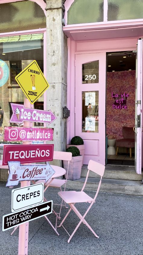 Pink Retail Store, Selling Food From Home Ideas, Funky Store Design, Cafe Business Ideas, Maximalist Cafe, Pink Cafe Design, Coffee Cafe Ideas, Bakery Decor Ideas, Pink Cafe Interior