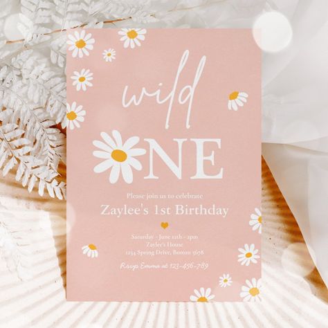 Daisy Birthday Party Bohmian Wild One 1st Birthday Invitation  All designs are © PIXEL PERFECTION PARTY LTD Daisy 1st Birthday, Daisy Birthday Party, Daisy Invitations, Wild One 1st Birthday, Birthday Boho, Daisy Birthday, Twin Birthday Parties, Floral Birthday Invitations, Daisy Party