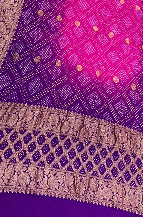 Purple and Pink Pure Georgette Banarasi Bandhani Dupatta  #dupatta# Pakistani Saree, Banarsi Dupatta, Bandhani Dupatta, Mens Designer Shirts, Trendy Sarees, Luxury Dresses, Banarasi Saree, Designer Blouses, Indian Designer