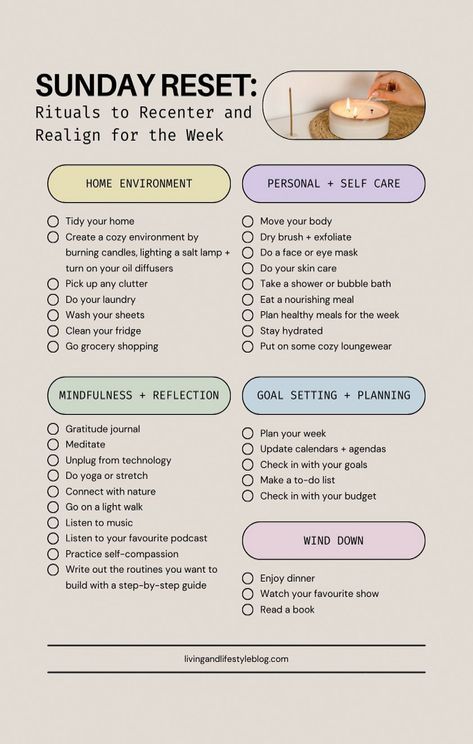 This blog post is all about Rituals to Recenter and Realign for the Week. Follow this checklist to reset for a new week. #Schedule #CreativeIdeas #Inspo #The #to #a #a #Ultimate #Motivation #Tidy #Creating #Home #Guide #for #Trends #Cleaning Reset Day Checklist, Reset Checklist, Reset Day, Home Checklist, Empowering Tattoos, New Home Checklist, Self Care Checklist, Sunday Reset, Week Schedule