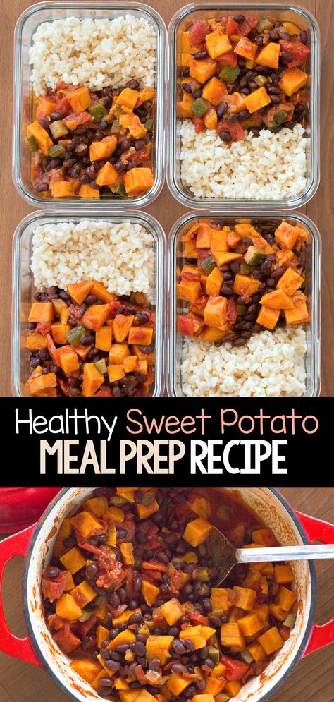 Sweet Potato Lunch Prep, Meal Prep Sweet Potatoes Clean Eating, Lunch Meal Prep Sweet Potato, Sweet Potato Meal Prep Ideas, Sweet Potato Veggie Bowl, Sweet Potato Macro Recipes, High Protein Meal Prep Sweet Potato, Sweet Potato Rice Bowl Recipes, Low Carb Sweet Potato Recipes Healthy