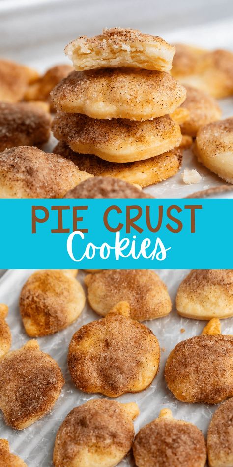 Make pie crust cookies with pie dough and cinnamon sugar - perfect to use up leftover scraps of crust! What To Do With Pie Crust Scraps, Using Pie Crust Recipes, Pie Crust Ideas Desserts, Leftover Pie Crust Ideas, Cookie Dough Pie Crust, Pie Dough Cookies, Recipes With Pie Crust, Leftover Pie Dough, Homemade Pie Dough