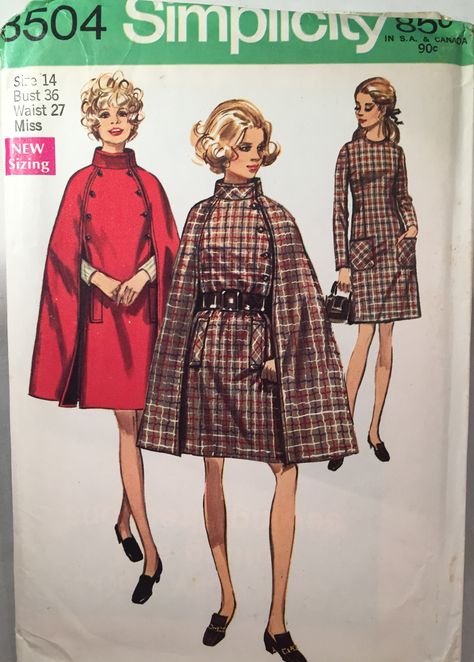 Dress Cape, Mod Mini Dress, 70s Women, Robes Vintage, Vintage Cape, Pattern Library, Cape Coat, Fashion Sewing Pattern, Cape Dress