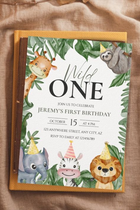 Wild One Safari Animals First Birthday Watercolor Invitation! #birthdaycards #birthdayparty #firstbirthday #turningone #zazzle #birthday Wild One First Birthday, Wild One Party Invitation, Wild One Birthday Party Boys Invitations, Wild One Time Capsule First Birthday, Wild One Birthday Invite Template, Wild One Invitation Zazzle, Watercolor Invitations, Birthday Invitations Kids, Wild Ones